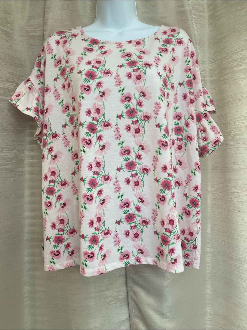 Crown & Ivy Pink Floral Short-Sleeve Top XL